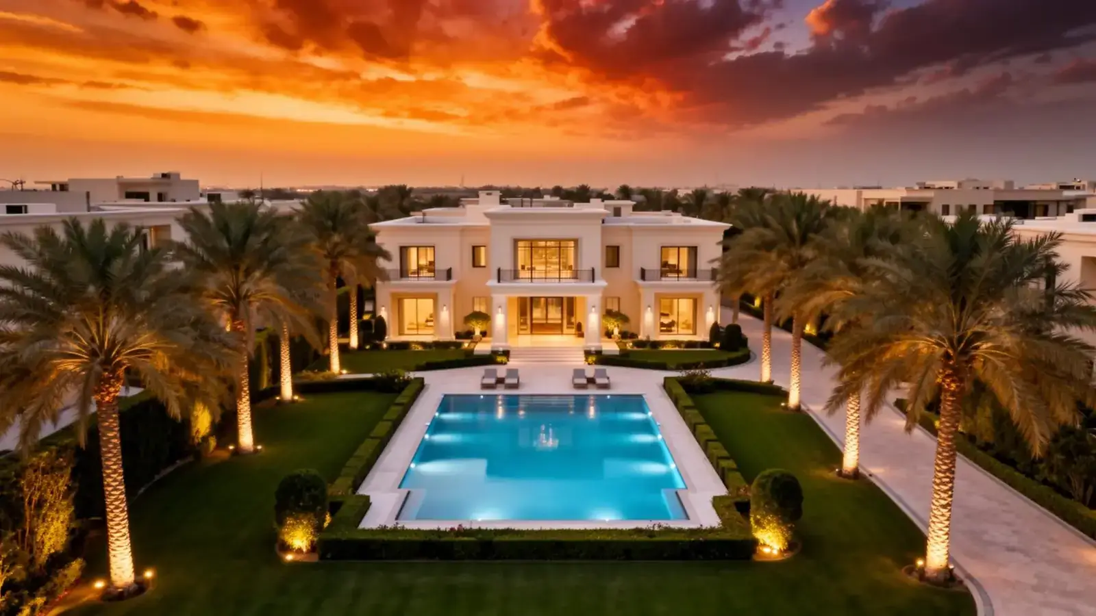 Dubai luxury estate at dusk
